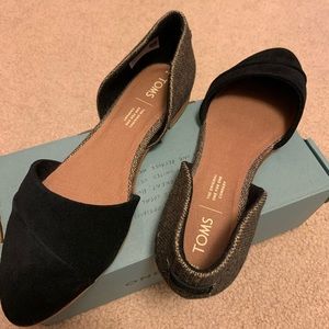 TOMS Black Suede/Metallic Woven Flats SZ 8